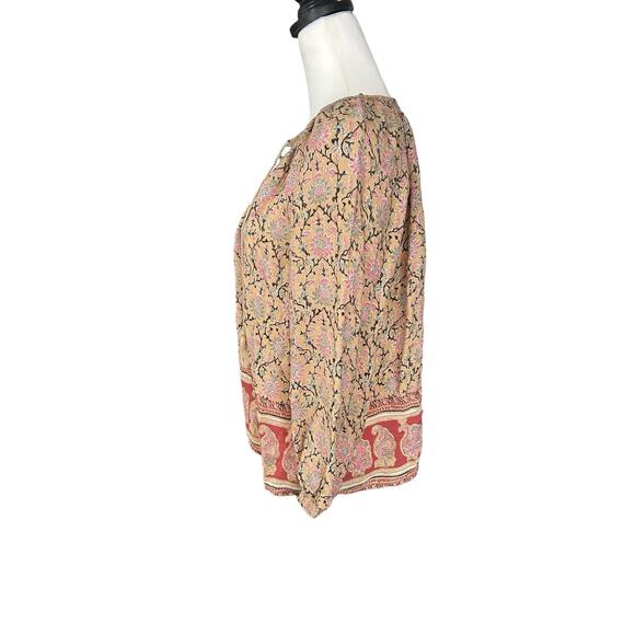 Lucky Brand Long Sleeve Top Pink Black Tan Medium - Picture 3 of 5